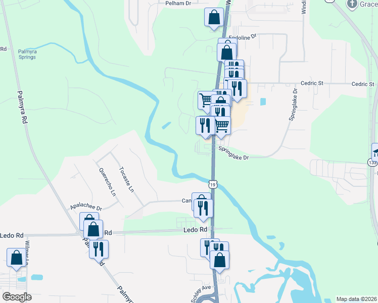 map of restaurants, bars, coffee shops, grocery stores, and more near 3100 Walnut Street in Leesburg