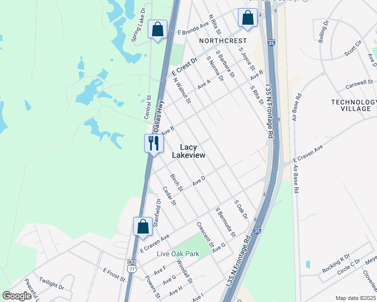 map of restaurants, bars, coffee shops, grocery stores, and more near in Lacy Lakeview