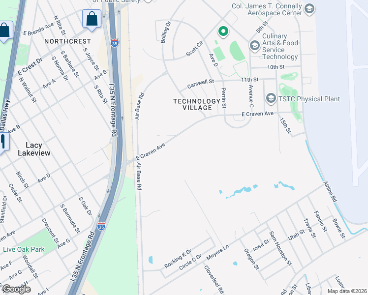 map of restaurants, bars, coffee shops, grocery stores, and more near 216 Langley Drive in Waco