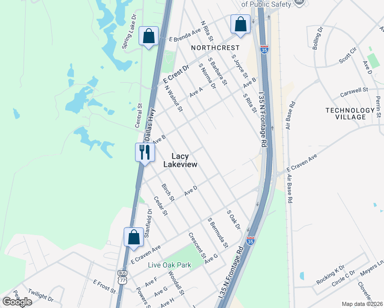 map of restaurants, bars, coffee shops, grocery stores, and more near 299 North Oak Drive in Lacy Lakeview