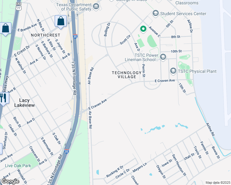 map of restaurants, bars, coffee shops, grocery stores, and more near 312 Maxwell Lane in Waco