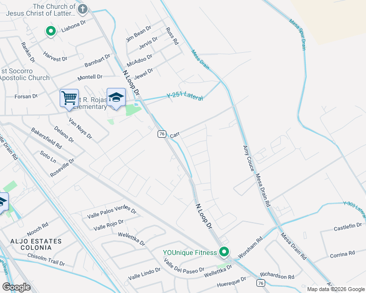map of restaurants, bars, coffee shops, grocery stores, and more near 11501 North Loop Drive in Socorro