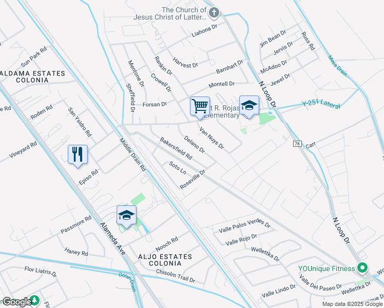 map of restaurants, bars, coffee shops, grocery stores, and more near 11445 Bakersfield Road in Socorro