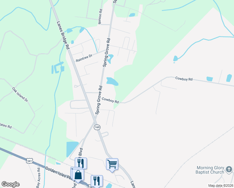 map of restaurants, bars, coffee shops, grocery stores, and more near 125 Cowboy Road in Jesup