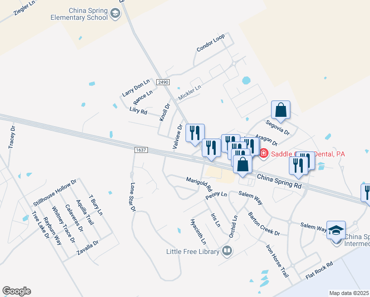 map of restaurants, bars, coffee shops, grocery stores, and more near 123 Kenna Ln in Waco