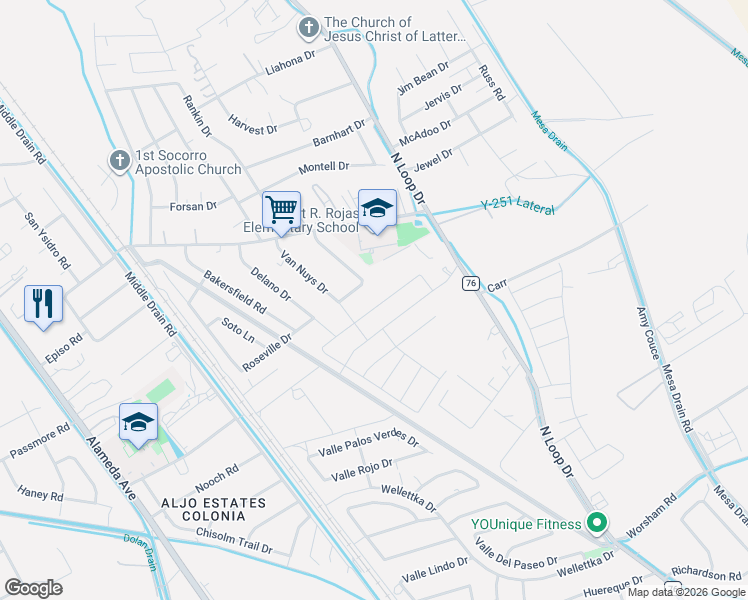 map of restaurants, bars, coffee shops, grocery stores, and more near 11449 Anaheim Lane in Socorro