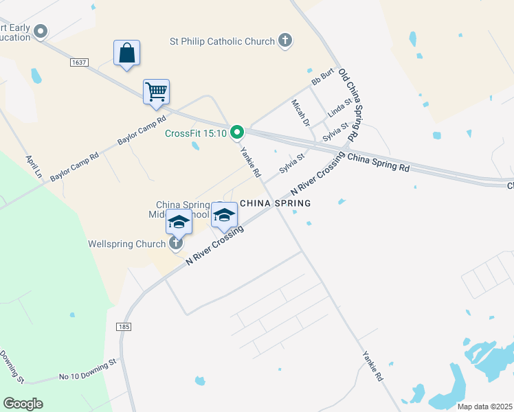 map of restaurants, bars, coffee shops, grocery stores, and more near 6921 North River Crossing in China Spring