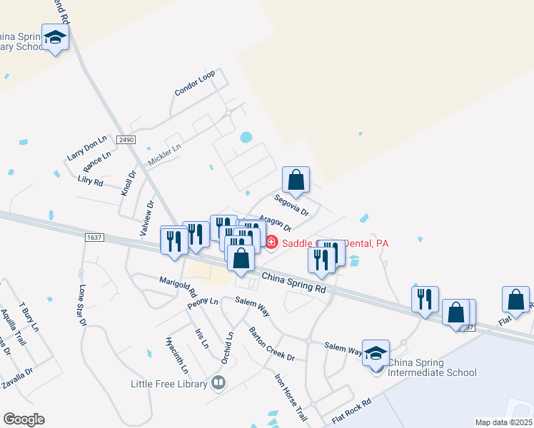 map of restaurants, bars, coffee shops, grocery stores, and more near 10112 Aragon Drive in Waco