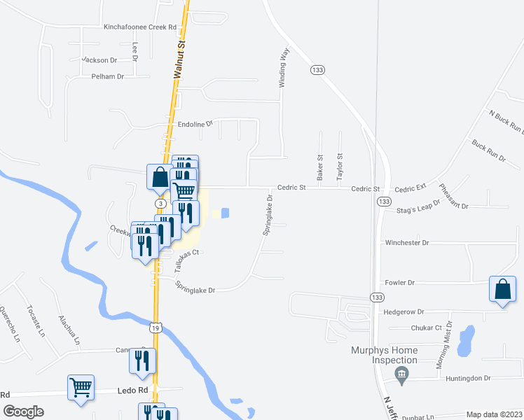 map of restaurants, bars, coffee shops, grocery stores, and more near 221 Springlake Drive in Leesburg