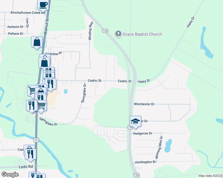 map of restaurants, bars, coffee shops, grocery stores, and more near Cedric Street in Leesburg