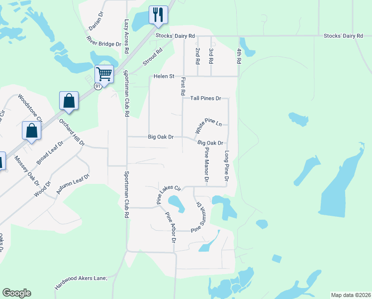 map of restaurants, bars, coffee shops, grocery stores, and more near 160 Big Oak Drive in Leesburg