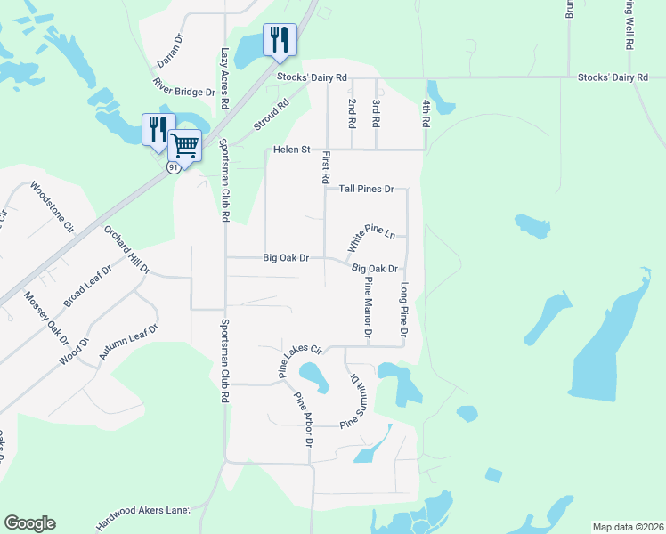 map of restaurants, bars, coffee shops, grocery stores, and more near 160 Big Oak Drive in Leesburg