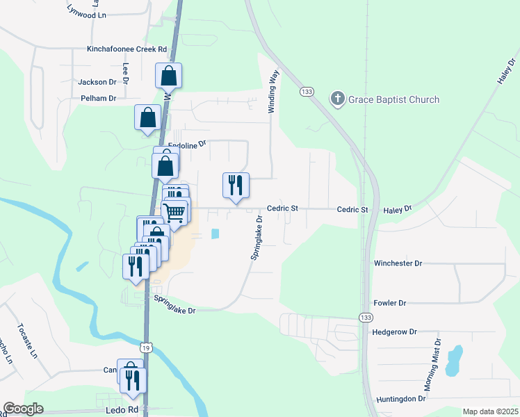 map of restaurants, bars, coffee shops, grocery stores, and more near Cedric Street in Leesburg