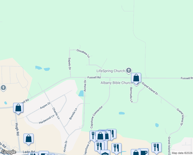 map of restaurants, bars, coffee shops, grocery stores, and more near 381 Fussell Road in Leesburg