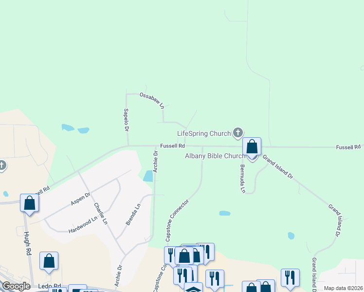 map of restaurants, bars, coffee shops, grocery stores, and more near 381 Fussell Road in Leesburg