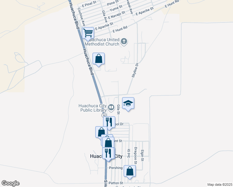 map of restaurants, bars, coffee shops, grocery stores, and more near North Gila Avenue in Huachuca City