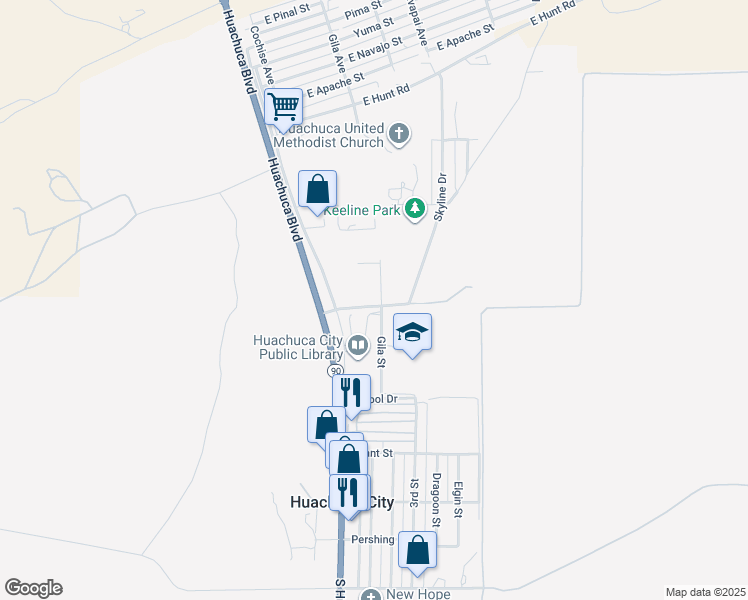 map of restaurants, bars, coffee shops, grocery stores, and more near North Gila Avenue in Huachuca City