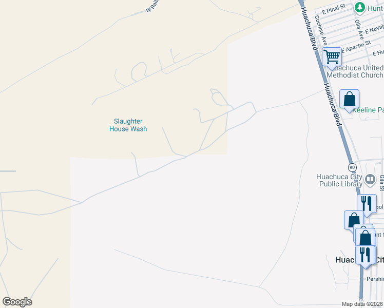 map of restaurants, bars, coffee shops, grocery stores, and more near West Mustang Road in Huachuca City
