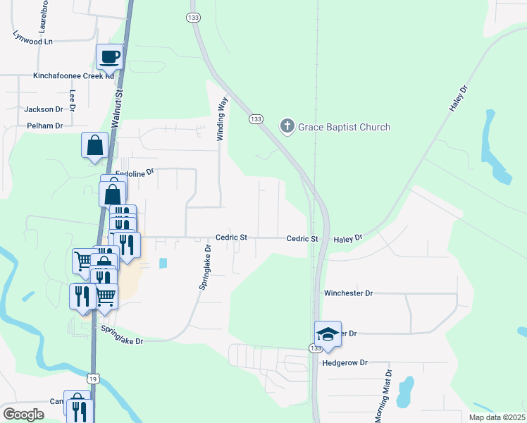map of restaurants, bars, coffee shops, grocery stores, and more near 118 Baker Street in Leesburg
