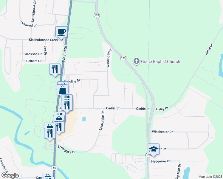 map of restaurants, bars, coffee shops, grocery stores, and more near 139 Baker Street in Leesburg