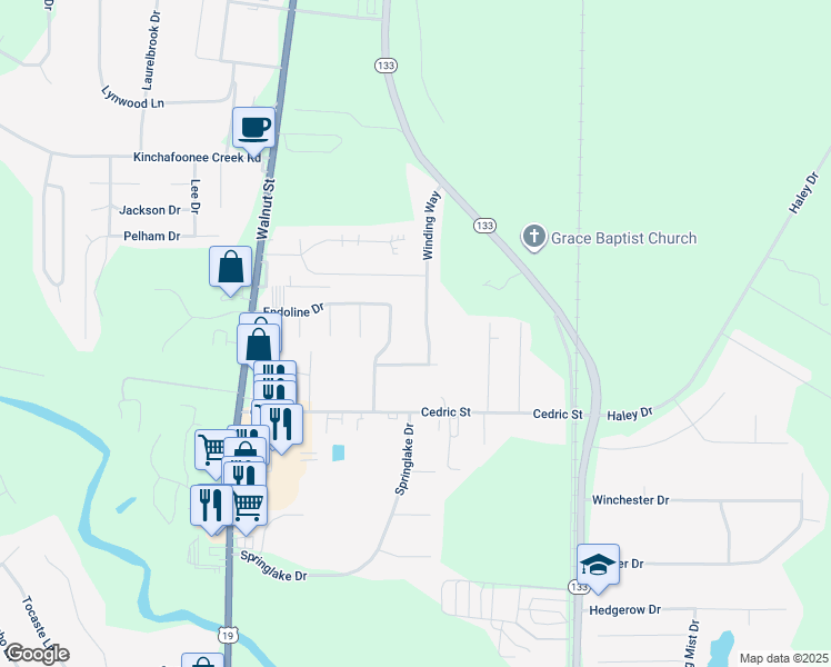 map of restaurants, bars, coffee shops, grocery stores, and more near 168 Winding Way in Leesburg