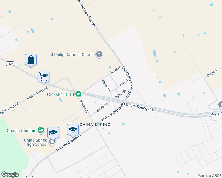 map of restaurants, bars, coffee shops, grocery stores, and more near 12300 High Point Drive in Waco