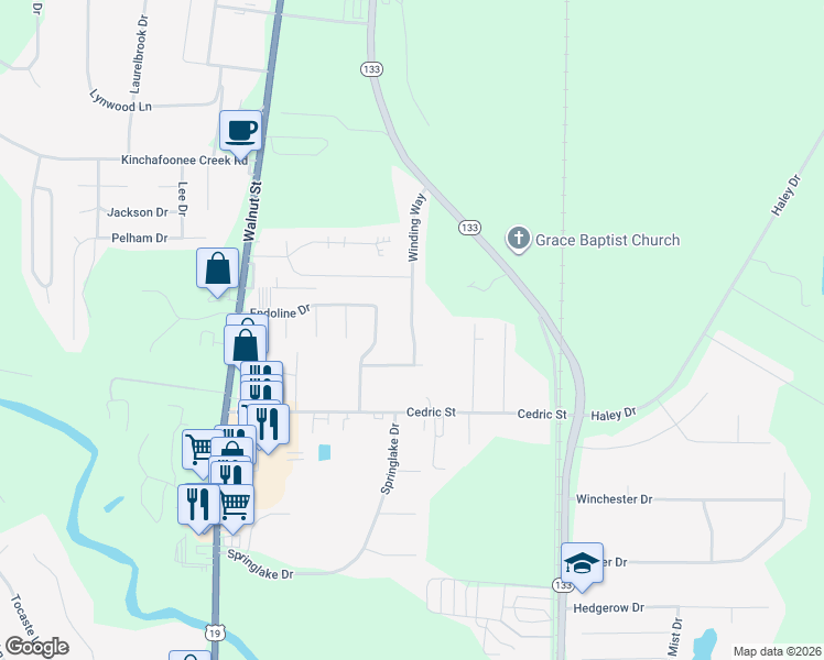 map of restaurants, bars, coffee shops, grocery stores, and more near 168 Winding Way in Leesburg