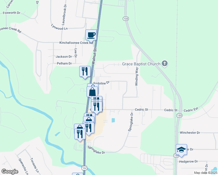 map of restaurants, bars, coffee shops, grocery stores, and more near 105 Gala Court in Leesburg