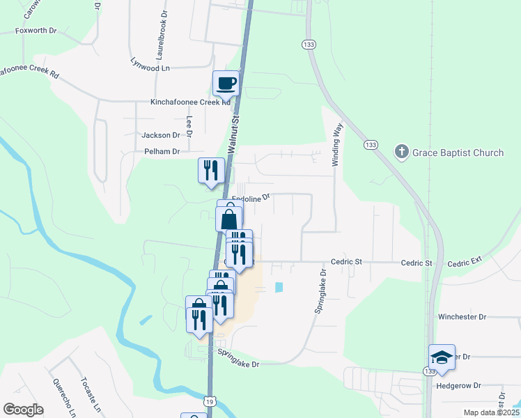 map of restaurants, bars, coffee shops, grocery stores, and more near 105 Gala Court in Leesburg