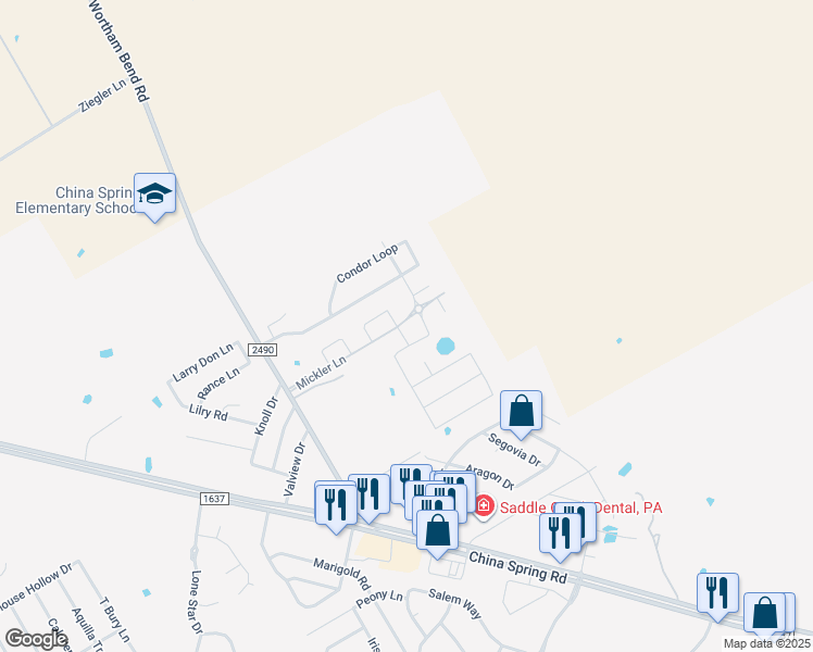 map of restaurants, bars, coffee shops, grocery stores, and more near 10713 Burnham Drive in Waco