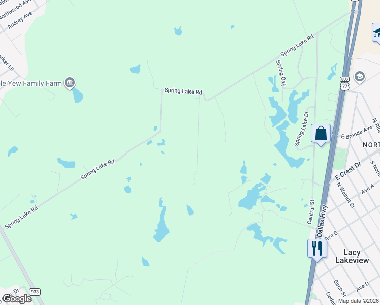 map of restaurants, bars, coffee shops, grocery stores, and more near 109 Springfield Lane in Lacy Lakeview