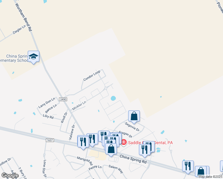 map of restaurants, bars, coffee shops, grocery stores, and more near 10704 Fallbrook Road in Waco