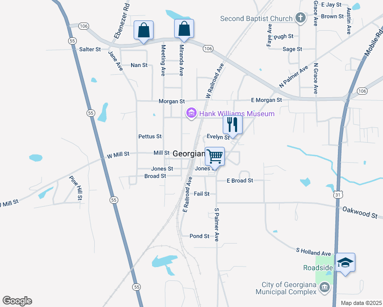 map of restaurants, bars, coffee shops, grocery stores, and more near in Georgiana