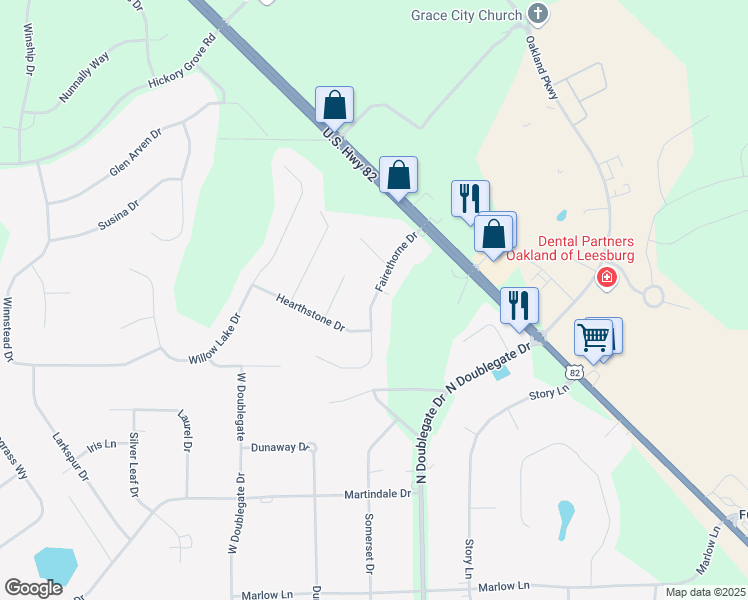 map of restaurants, bars, coffee shops, grocery stores, and more near 155 Fairthorne Drive in Leesburg