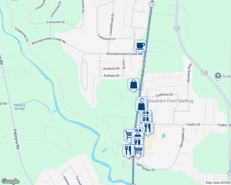 map of restaurants, bars, coffee shops, grocery stores, and more near 140 Pelham Drive in Leesburg