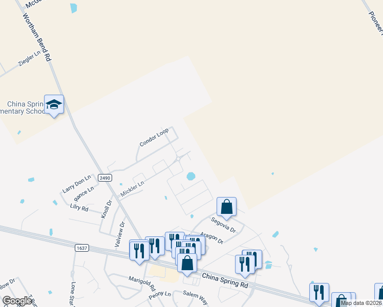 map of restaurants, bars, coffee shops, grocery stores, and more near 10321 Walley Way in Waco