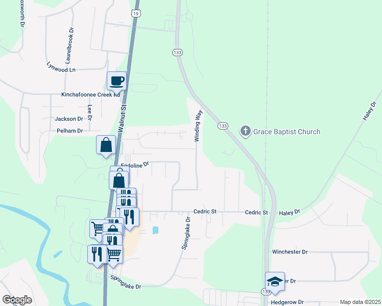 map of restaurants, bars, coffee shops, grocery stores, and more near 148 Winding Way in Leesburg