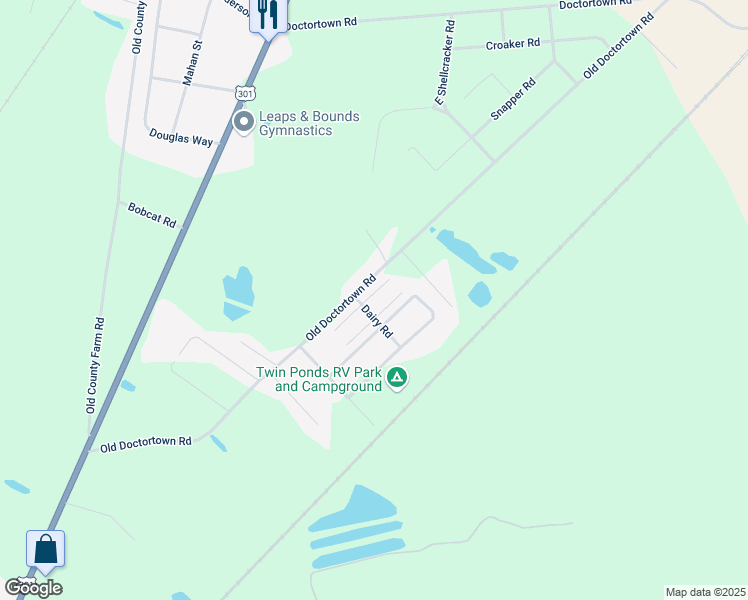map of restaurants, bars, coffee shops, grocery stores, and more near Dairy Road in Jesup