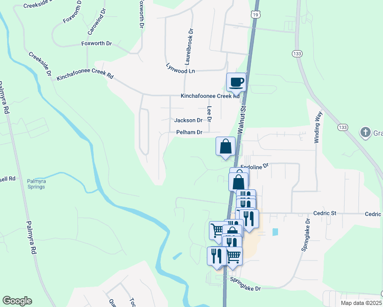 map of restaurants, bars, coffee shops, grocery stores, and more near 140 Pelham Drive in Leesburg