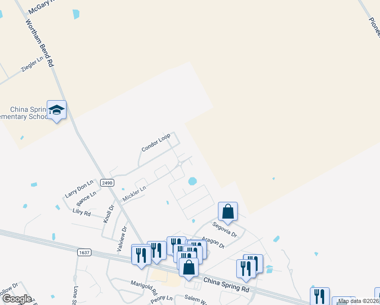 map of restaurants, bars, coffee shops, grocery stores, and more near 10321 Walley Way in Waco