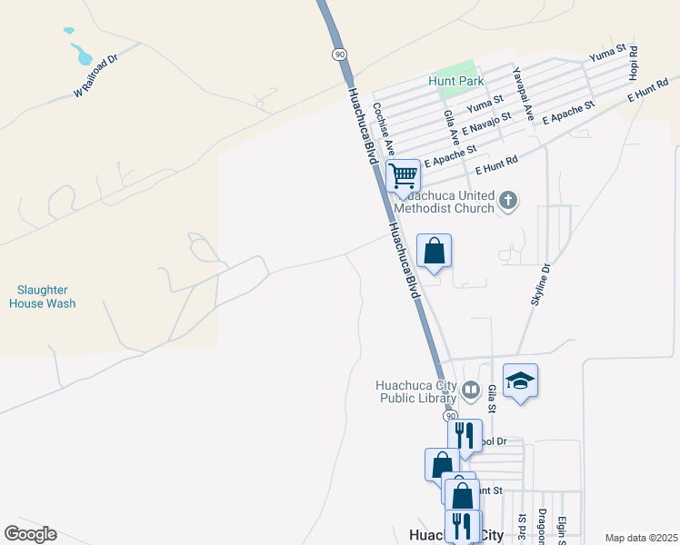 map of restaurants, bars, coffee shops, grocery stores, and more near 200 West Mustang Road in Huachuca City
