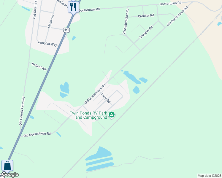 map of restaurants, bars, coffee shops, grocery stores, and more near 77 East Robin Lane in Jesup