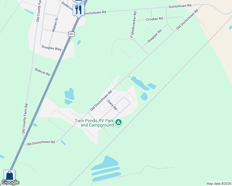 map of restaurants, bars, coffee shops, grocery stores, and more near 77 East Robin Lane in Jesup