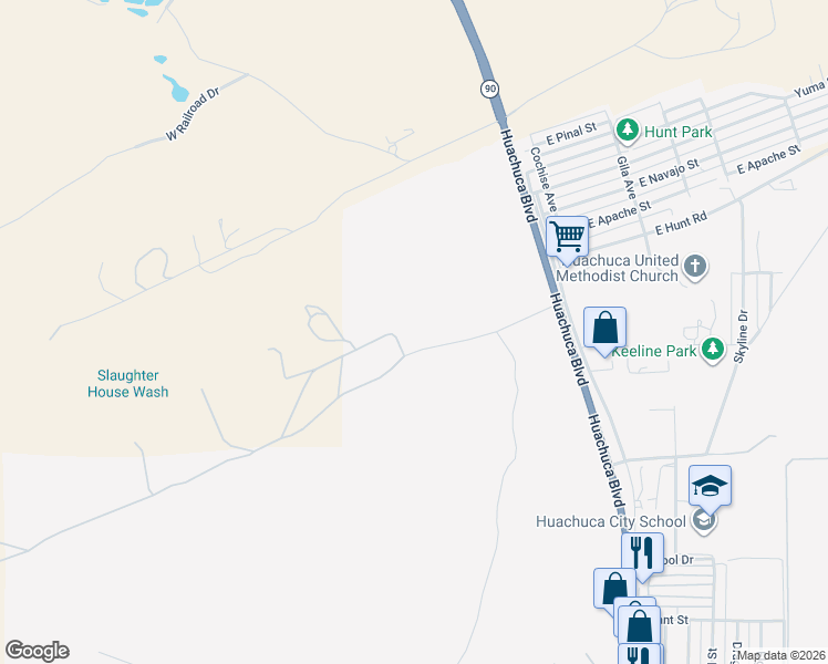 map of restaurants, bars, coffee shops, grocery stores, and more near West Mustang Road in Huachuca City