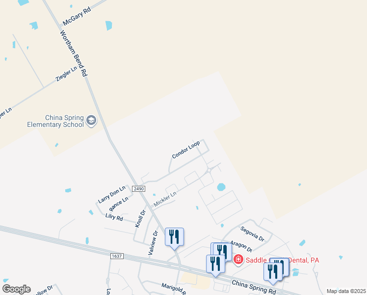 map of restaurants, bars, coffee shops, grocery stores, and more near 10420 Condor Loop in Waco