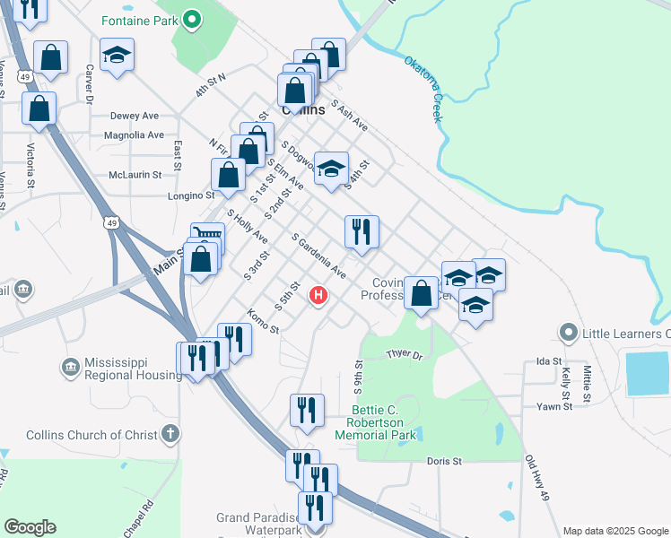 map of restaurants, bars, coffee shops, grocery stores, and more near Gerald McRaney Street in Collins