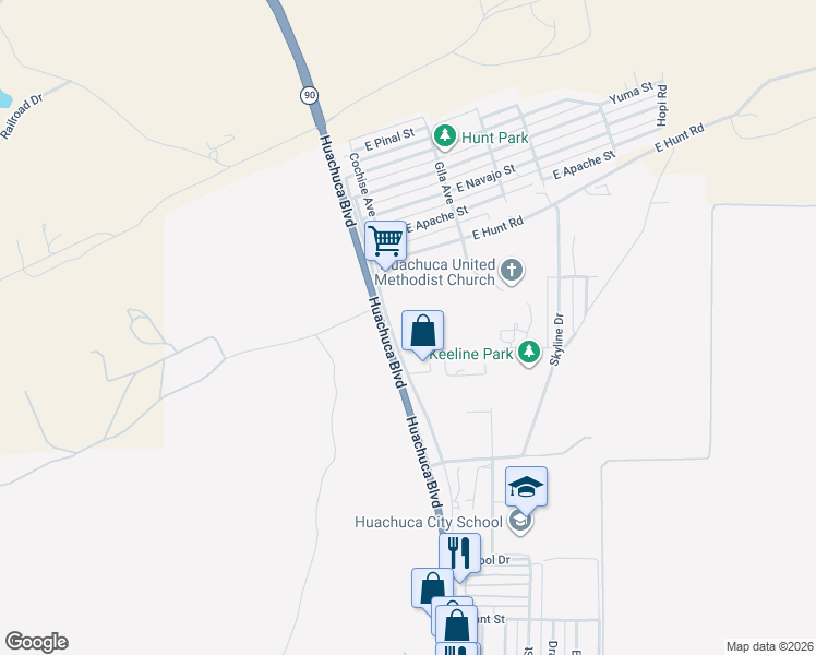 map of restaurants, bars, coffee shops, grocery stores, and more near 712 Gonzales Boulevard in Huachuca City