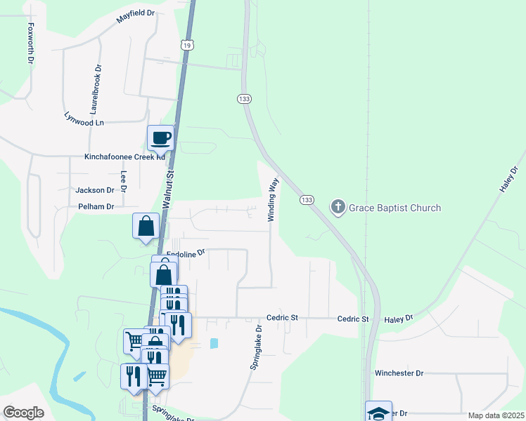 map of restaurants, bars, coffee shops, grocery stores, and more near 124 Winding Way in Leesburg