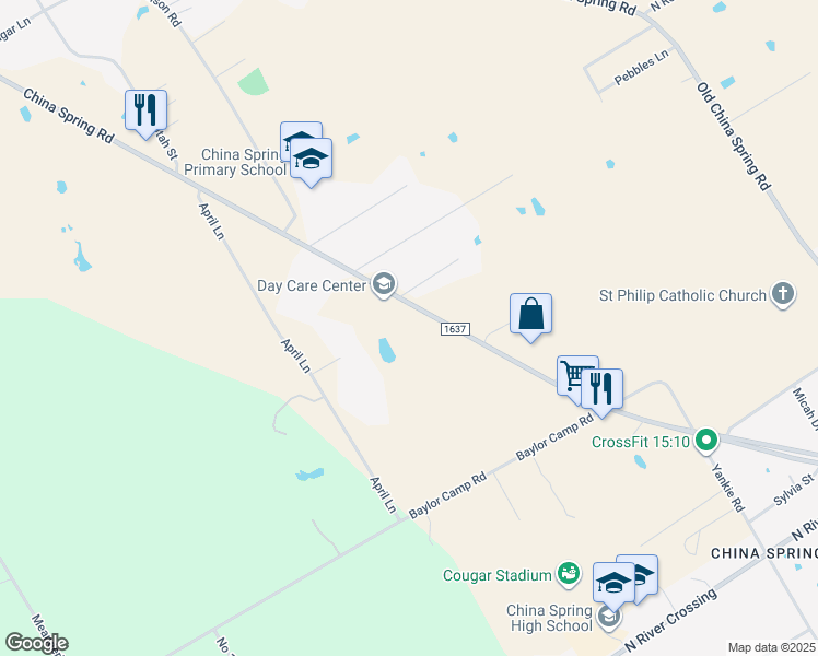map of restaurants, bars, coffee shops, grocery stores, and more near 13257 China Spring Road in China Spring