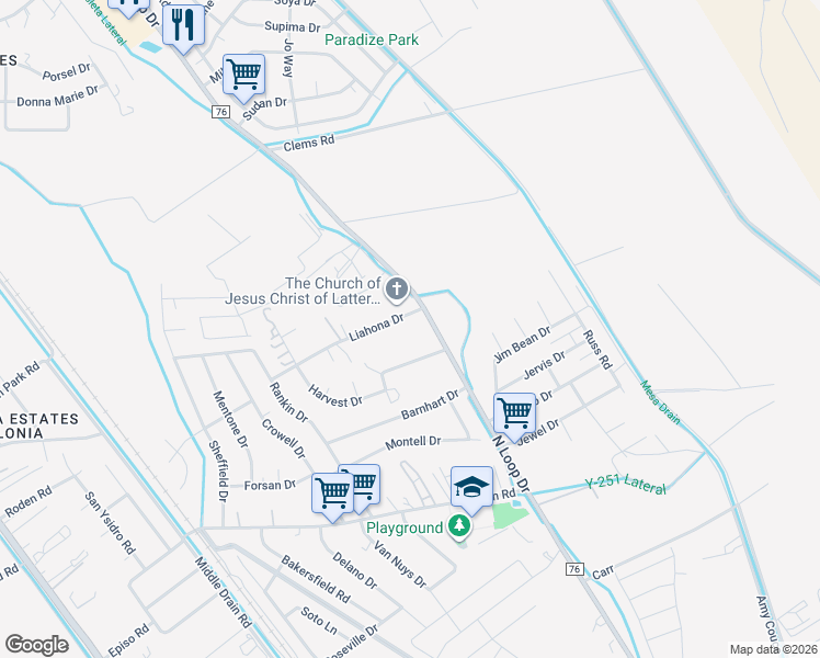 map of restaurants, bars, coffee shops, grocery stores, and more near 572 Liahona Drive in Socorro